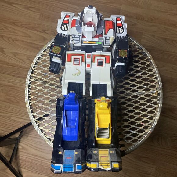 1994 Bandai White Tiger Zord Power Rangers w/ Blue & Yellow Dinozords As Is - Picture 1 of 7